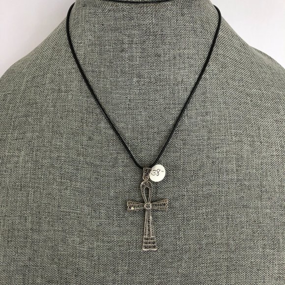 Sterling Silver Ankh with Tiny Rhinestones - Picture 2 of 3